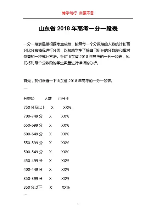山东省2018年高考一分一段表