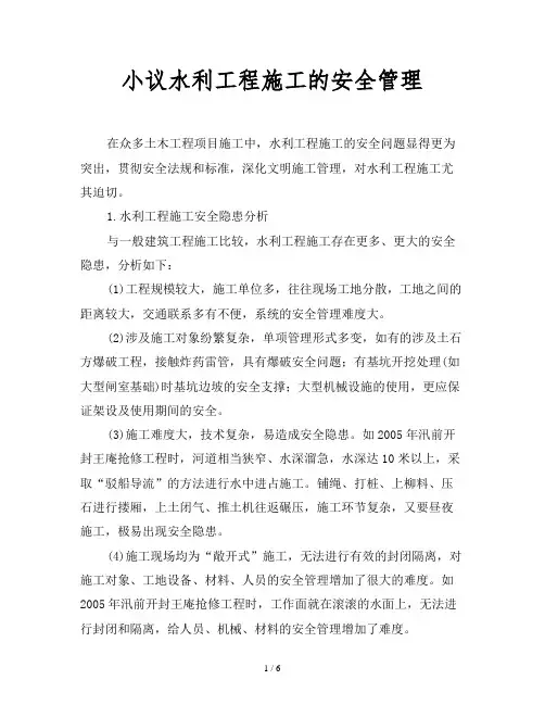 2019最新范文-小议水利工程施工的安全管理
