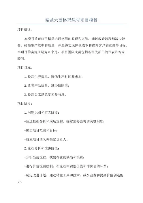 精益六西格玛绿带项目模板