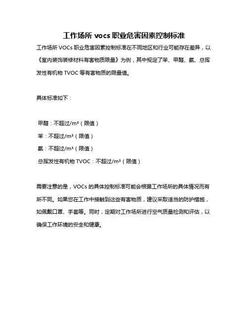 工作场所vocs职业危害因素控制标准