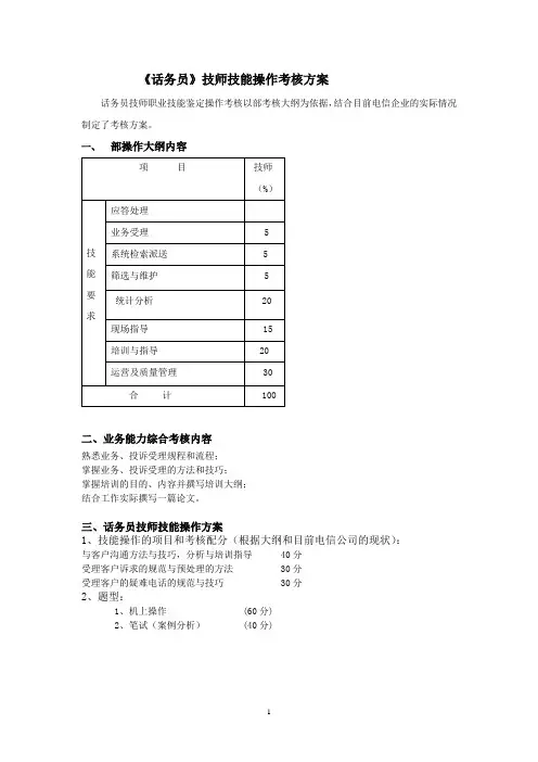 《话务员》技师技能操作考核方案