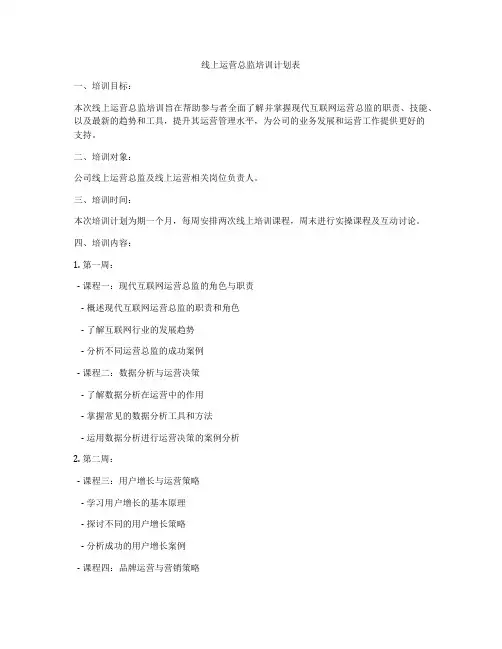 线上运营总监培训计划表