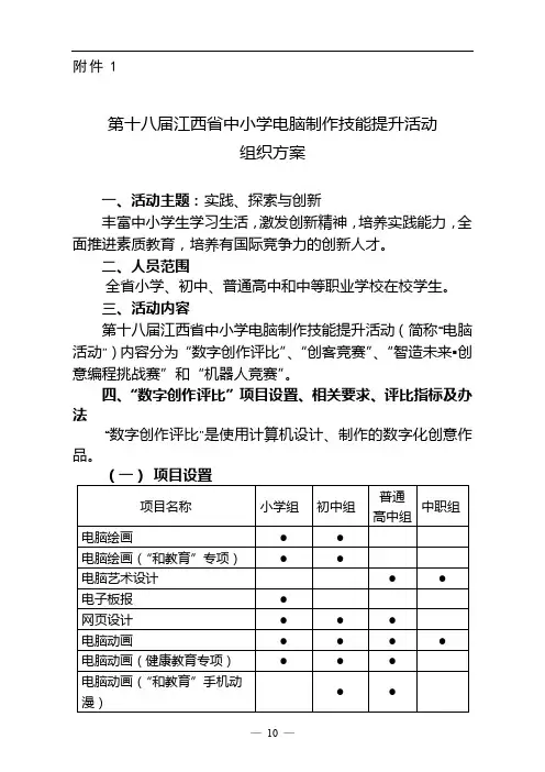 第十八届江西省中小学电脑制作技能提升活动组织方案【模板】