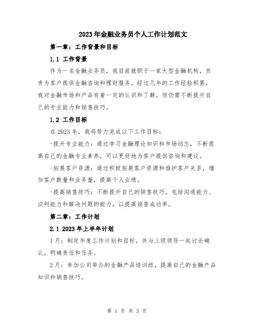 2023年金融业务员个人工作计划范文