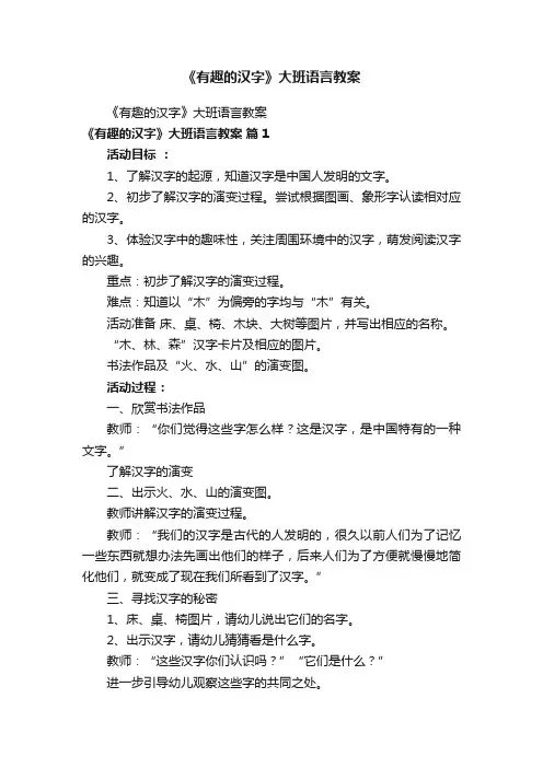 《有趣的汉字》大班语言教案