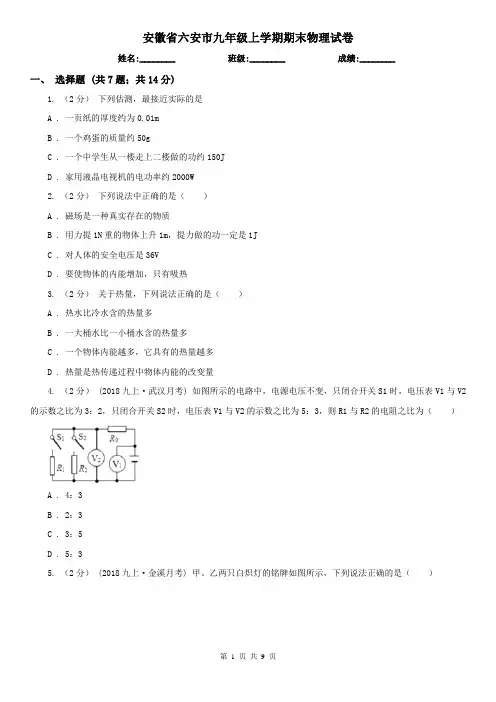 安徽省六安市九年级上学期期末物理试卷