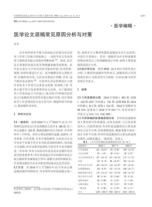医学论文退稿常见原因分析与对策