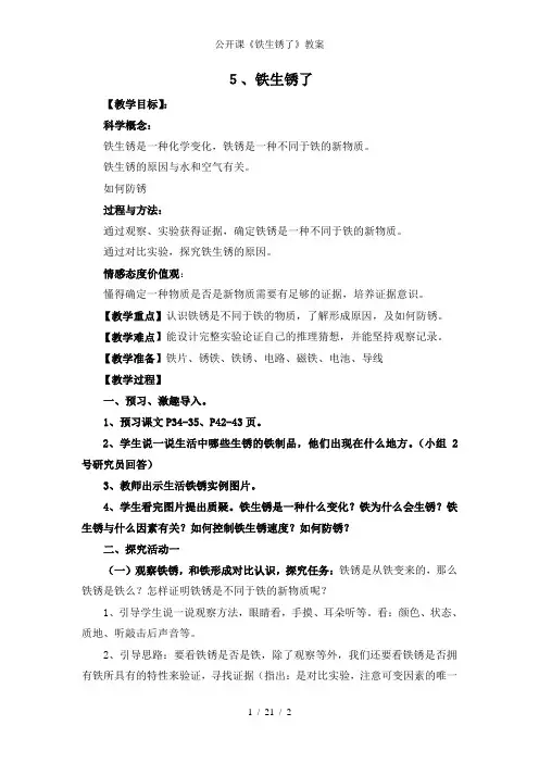 公开课《铁生锈了》教案