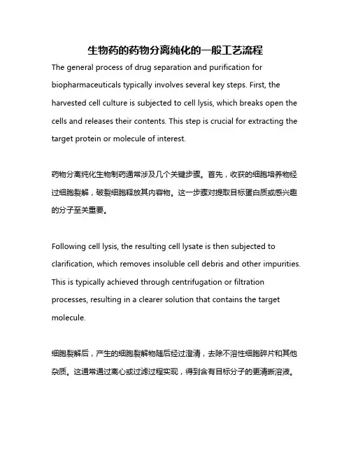 生物药的药物分离纯化的一般工艺流程