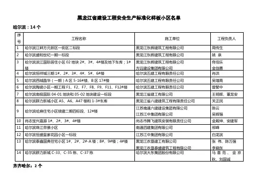 黑龙江省建设工程安全生产标准化样板小区名单
