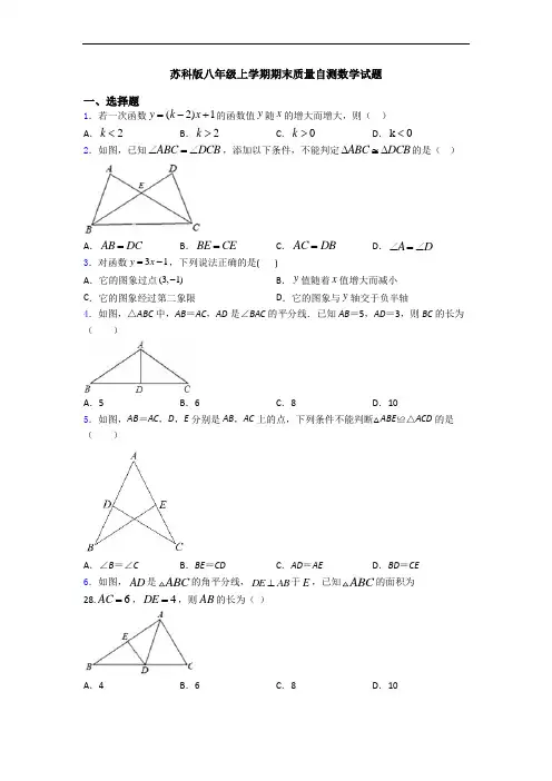 苏科版八年级上学期期末质量自测数学试题