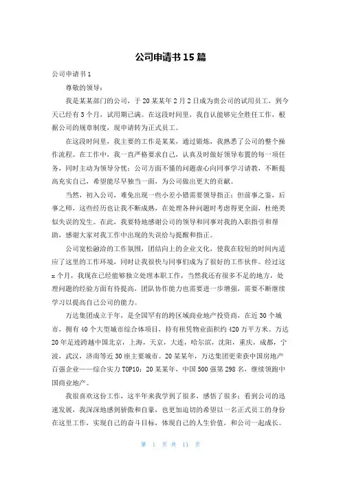 公司申请书15篇