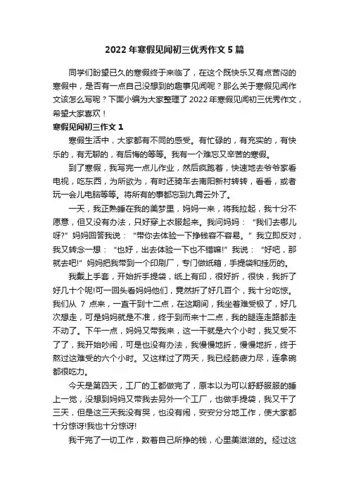 2022年寒假见闻初三优秀作文5篇