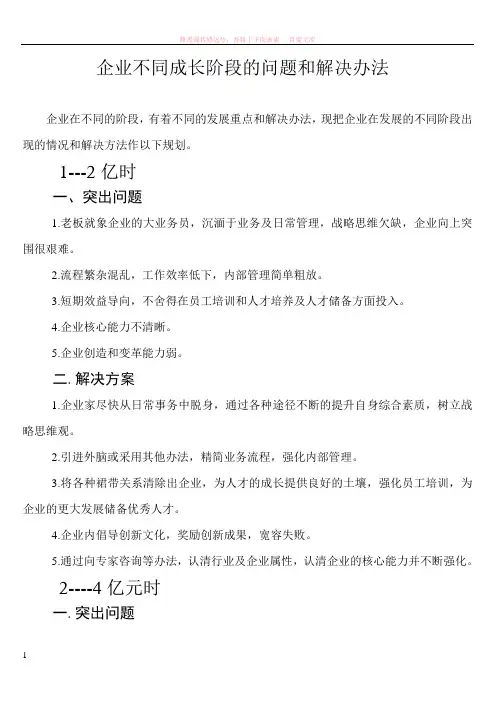 企业不同成长阶段的问题和解决办法