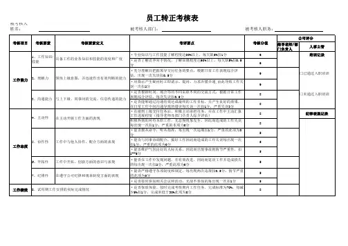 新员工转正考核表模板