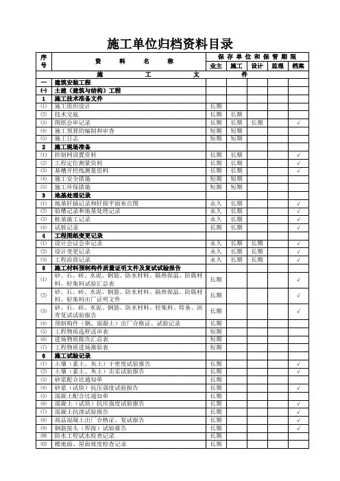 施工单位归档资料目录