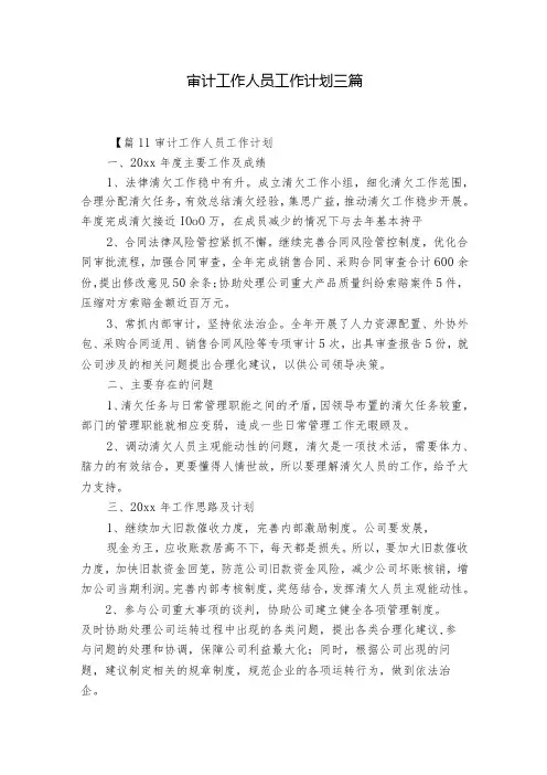 审计工作人员工作计划三篇