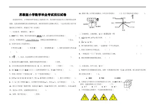 苏教版小学数学毕业考试模拟试卷