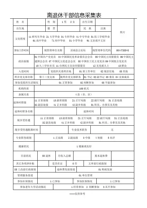 离退休干部信息采集表样表