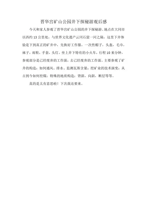 晋华宫矿山公园井下探秘游观后感