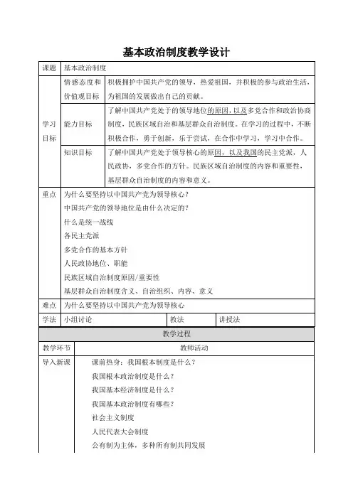 《基本政治制度》精品教案(2)