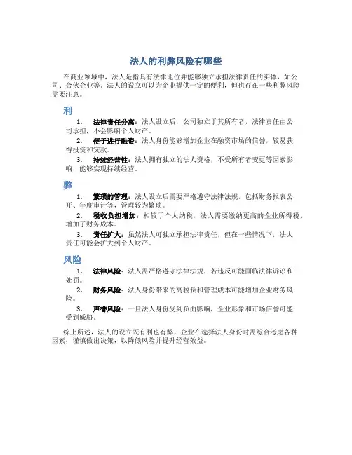 法人的利弊风险有哪些