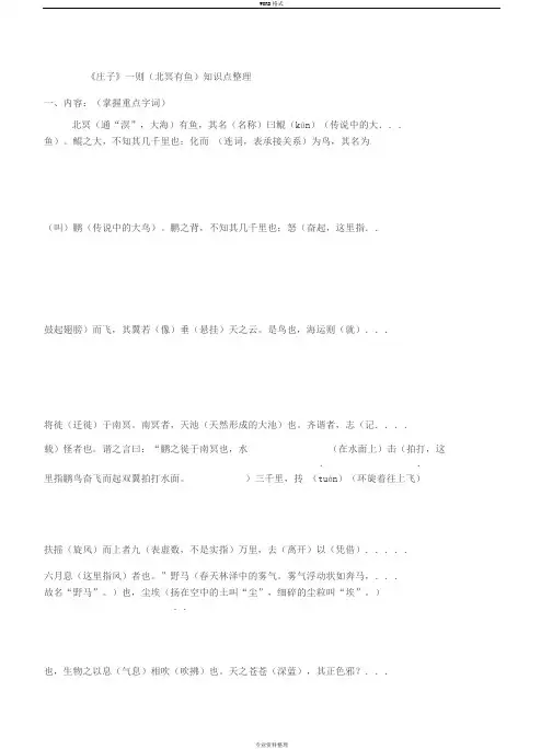 《庄子》一则(北冥有鱼)中考复习资料