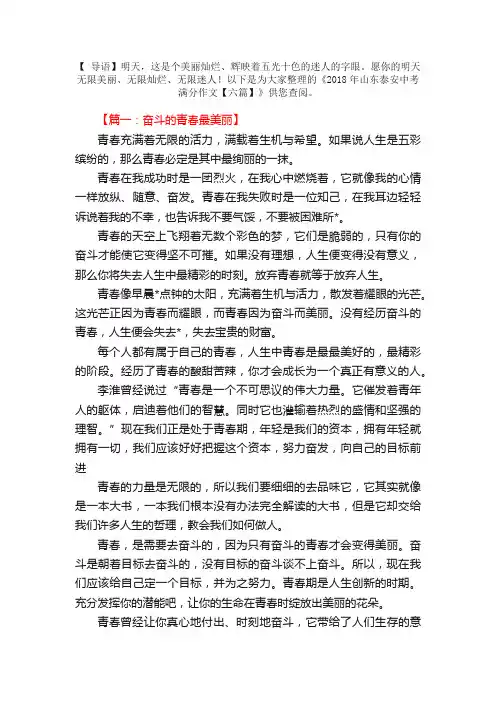 2018年山东泰安中考满分作文【六篇】