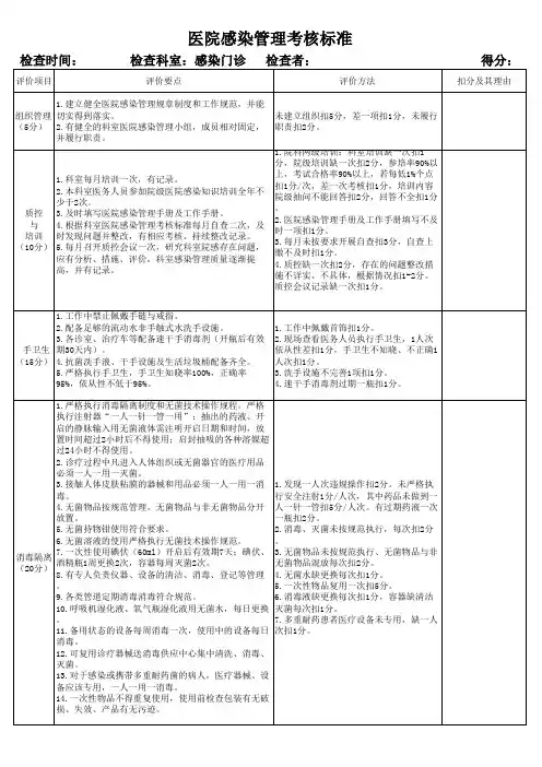 感染门诊医院感染管理考核标准新