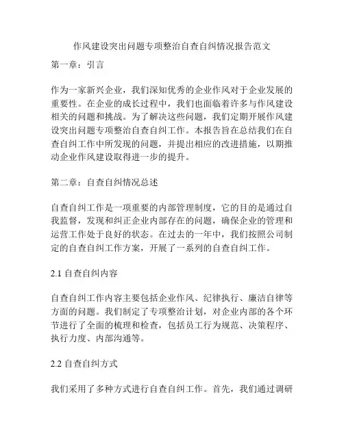 作风建设突出问题专项整治自查自纠情况报告范文