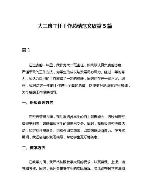 大二班主任工作总结范文欣赏5篇