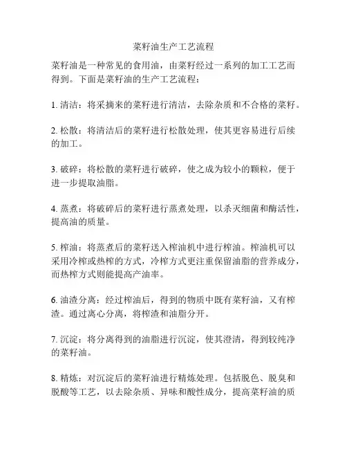 菜籽油生产工艺流程