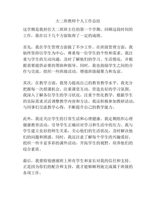 大二班教师个人工作总结