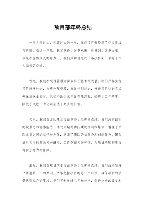 项目部年终总结