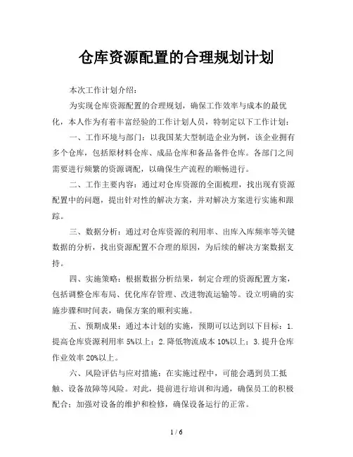 仓库资源配置的合理规划计划
