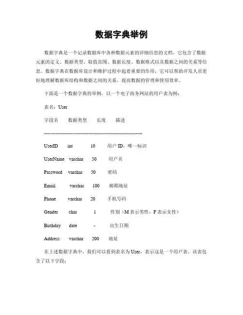 数据字典举例