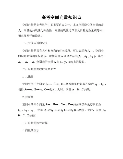 高考空间向量知识点