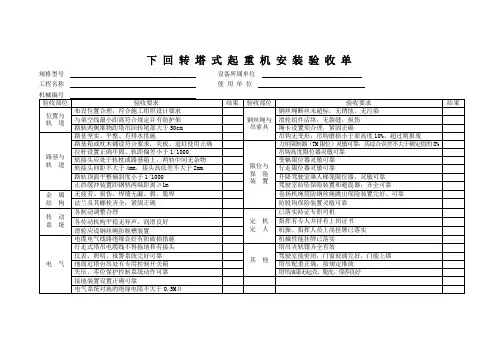 下 回 转 塔 式 起 重 机 安 装 验 收 单
