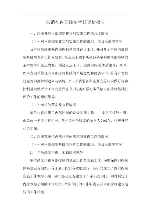 供销社内部控制考核评价报告