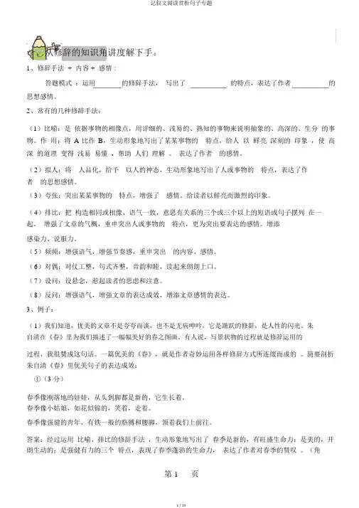 记叙文阅读赏析句子专题