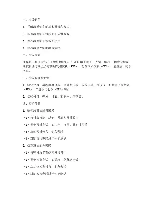 薄膜制备实验报告