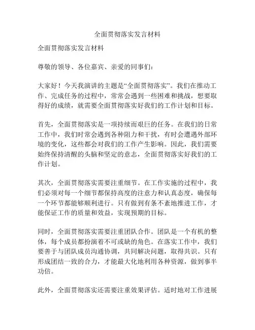 全面贯彻落实发言材料