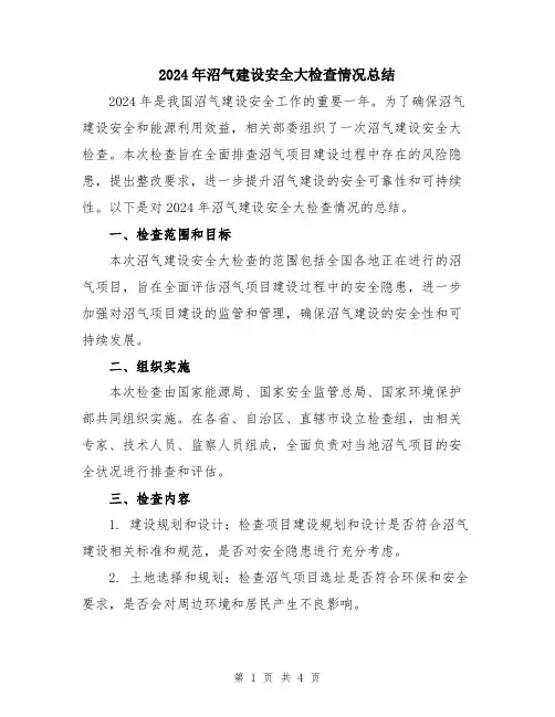 2024年沼气建设安全大检查情况总结