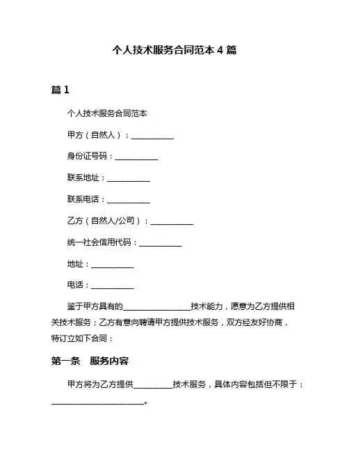 个人技术服务合同范本4篇