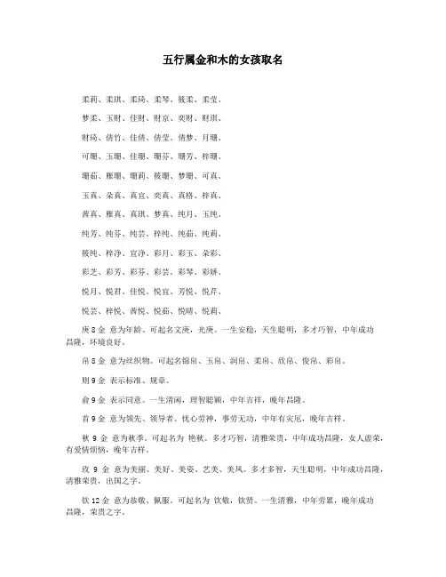 五行属金和木的女孩取名