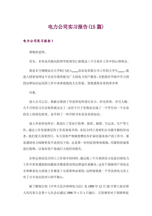 电力公司实习报告(15篇)