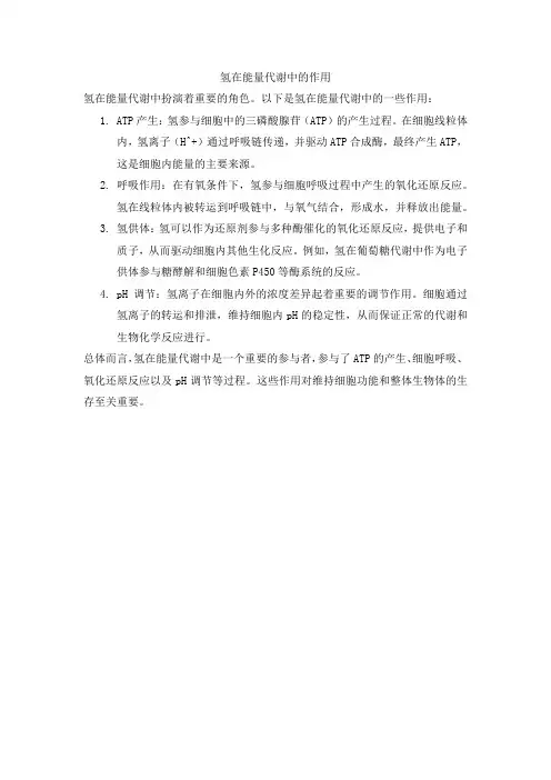 氢在能量代谢中的作用