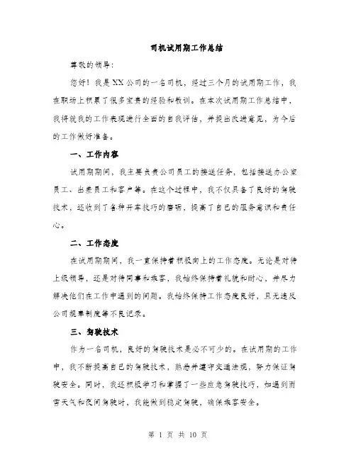 司机试用期工作总结（四篇）