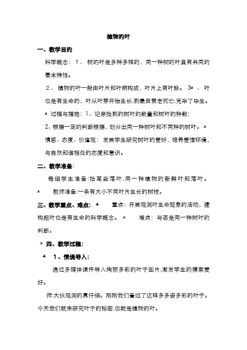 植物的叶-小学科学-教案
