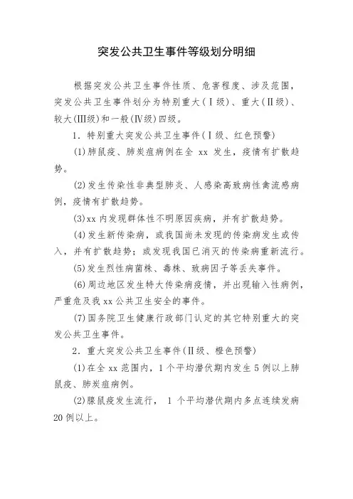 突发公共卫生事件等级划分明细